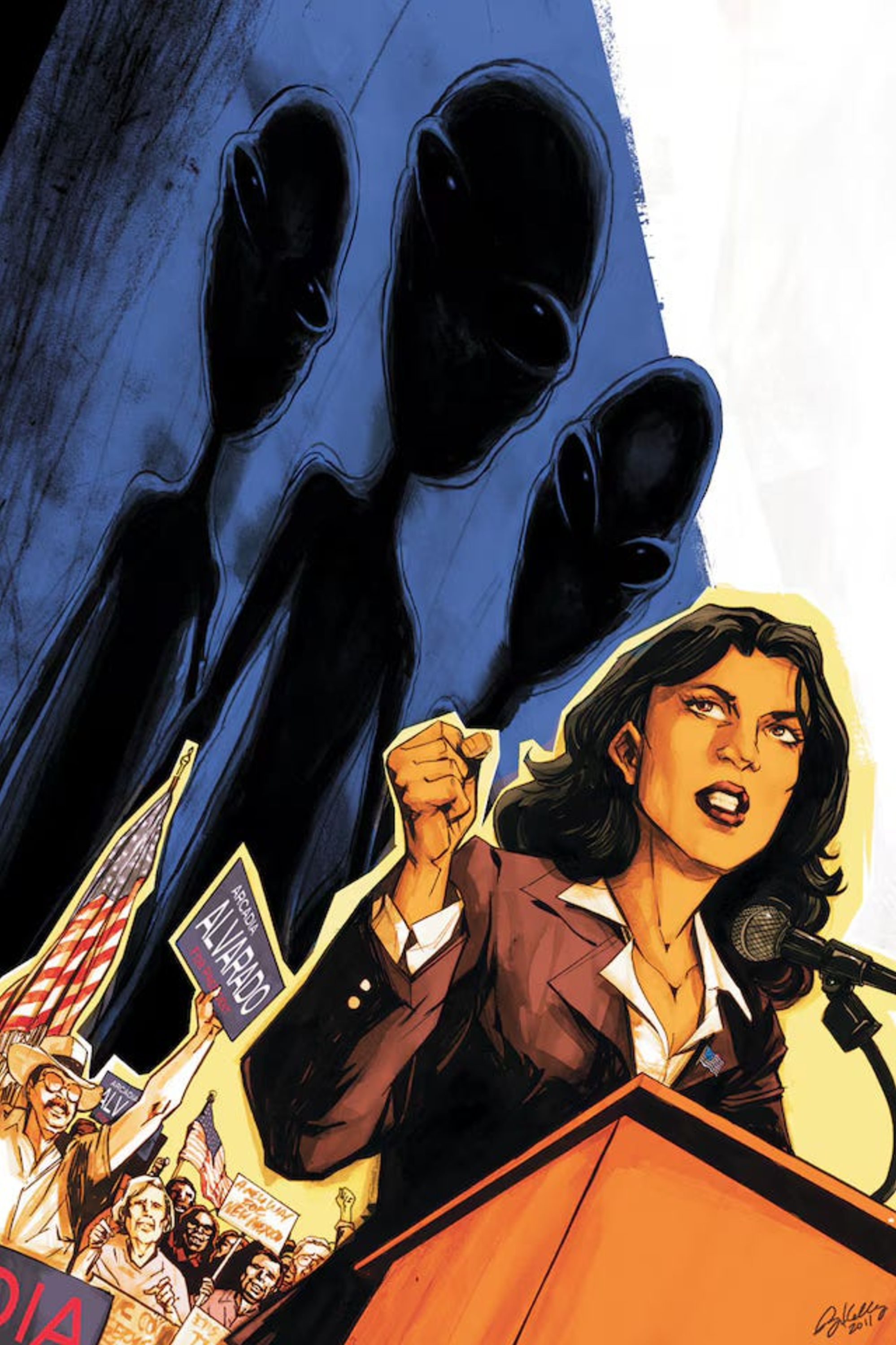 saucer country art as alvarado campaigns for president with aliens behind