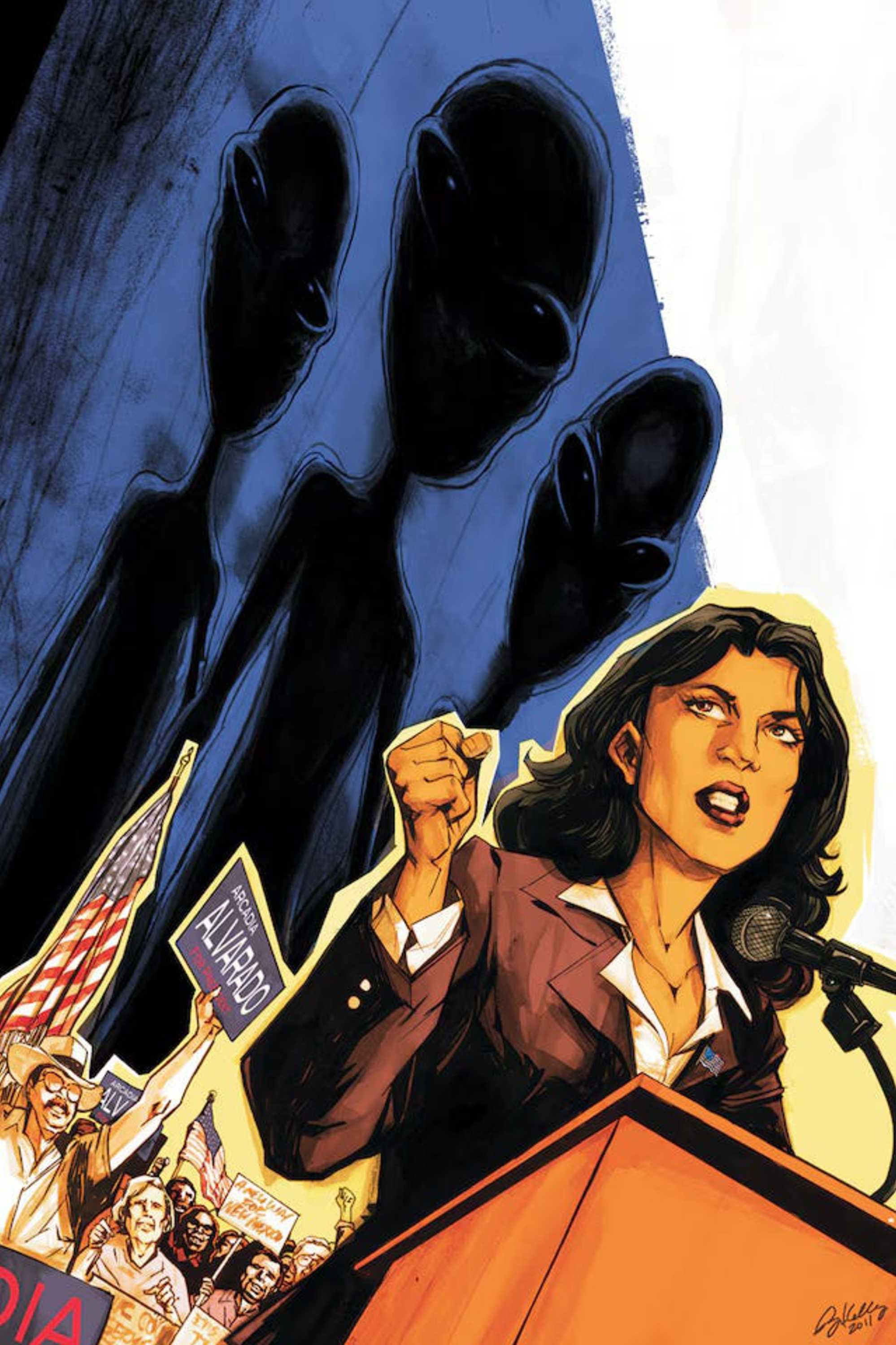 saucer country art as alvarado campaigns for president with aliens behind