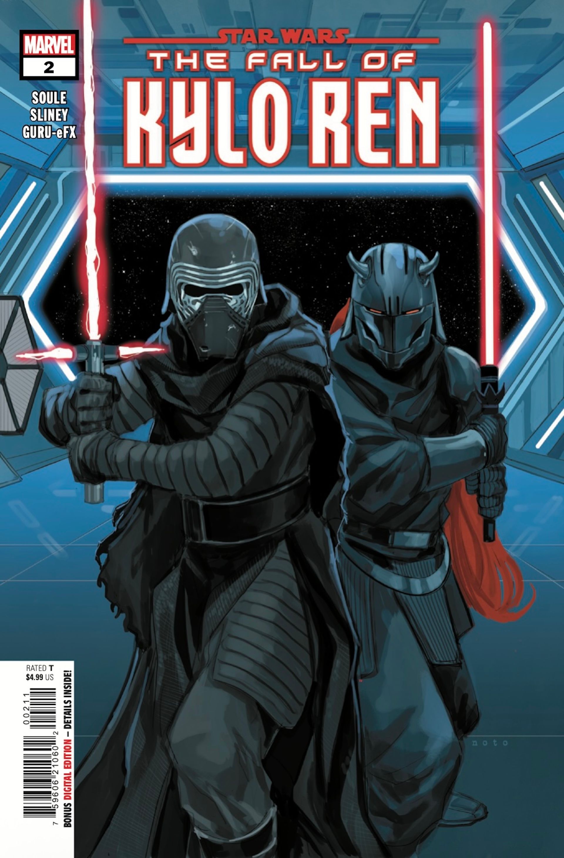 Kylo Ren and Tava Ren both wielding their red lightsabers