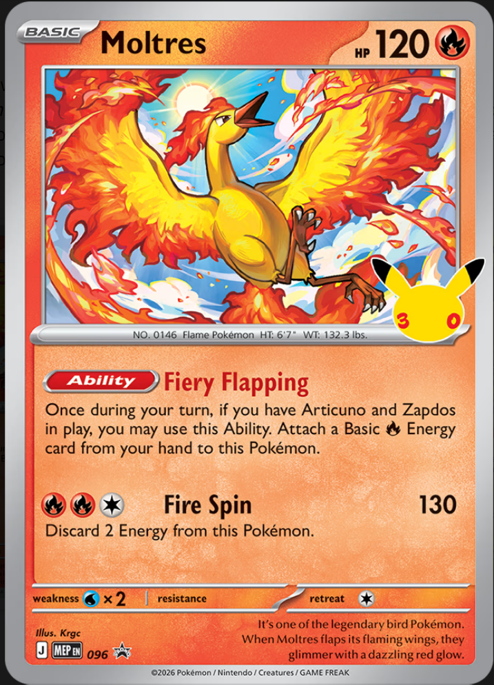 Moltres design Krgc for Pokemon 30th Celebration TCG