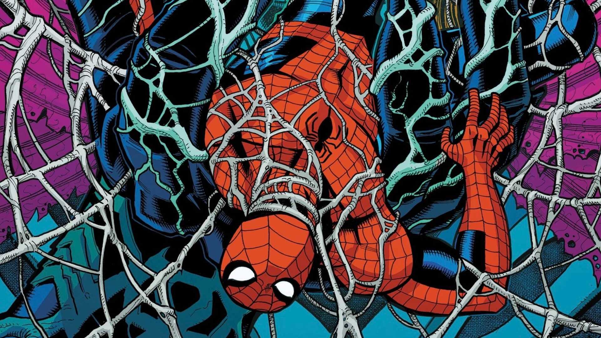 Spider-Man trapped in gigantic web