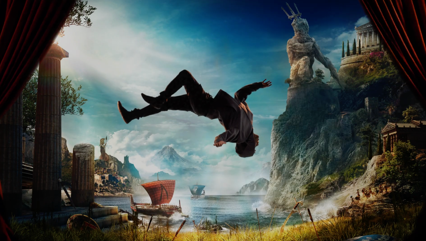 Image shows an acrobat from the Assassin's Creed Heredis stage show