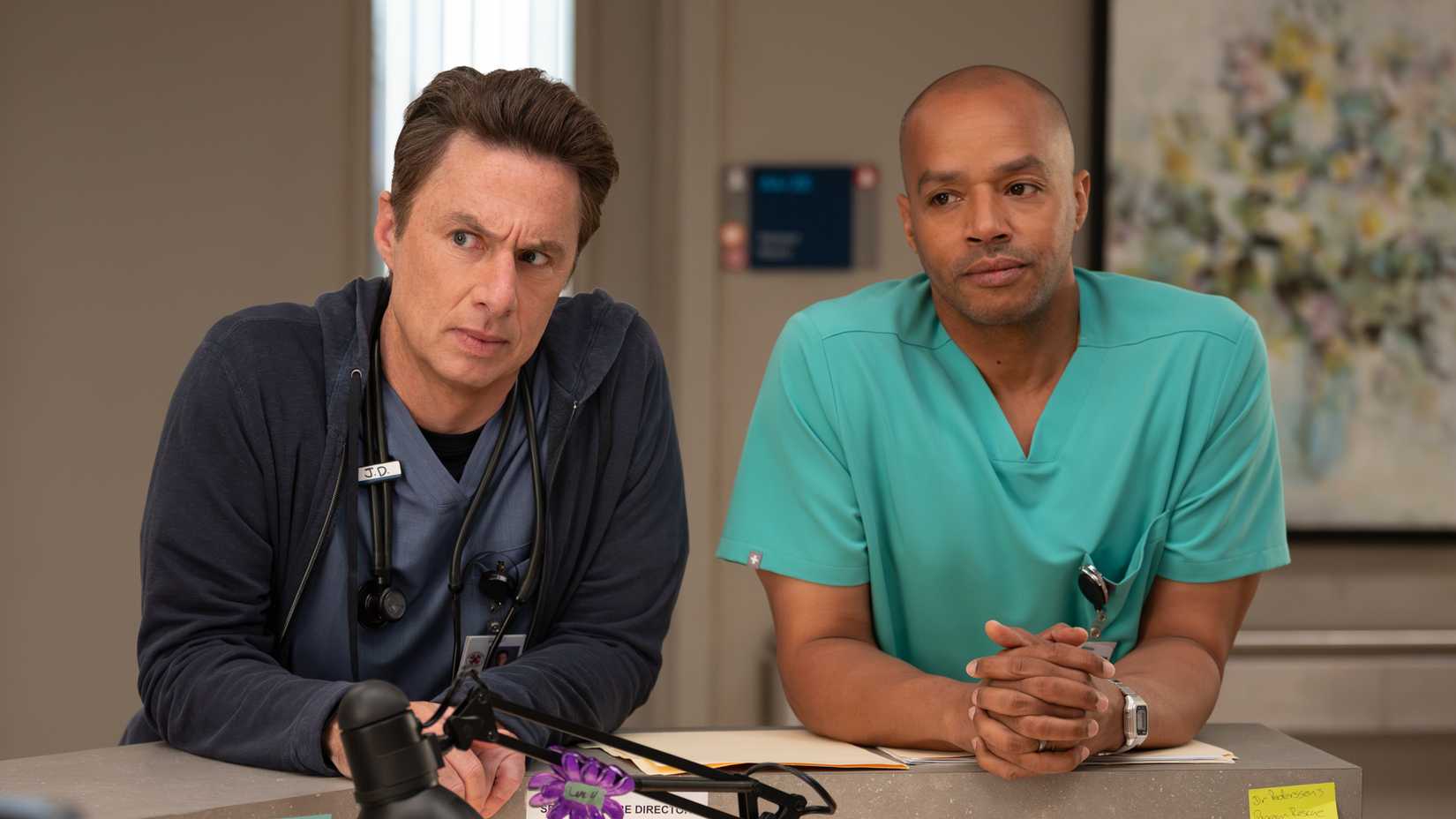 JD Dorian and Christopher Turk in season 2 of the Scrubs revival.
