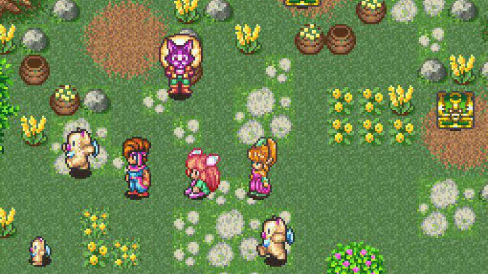 The player exploring a field in Secret of Mana on the SNES.