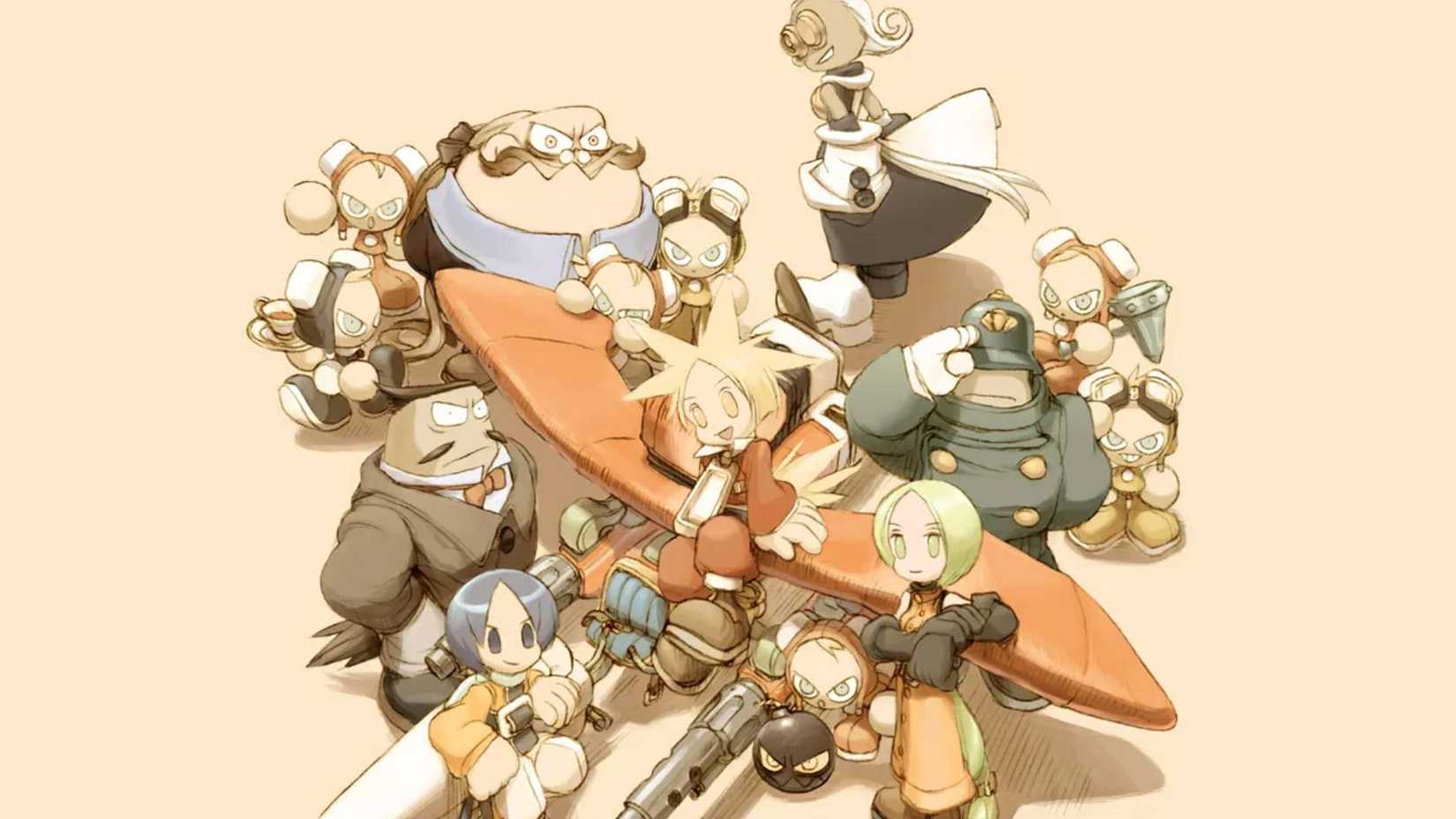 The characters of Skygunner hanging around a ship.