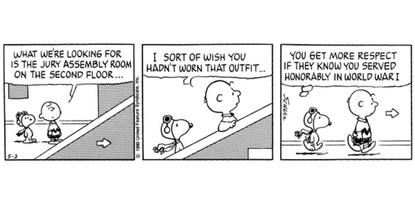 Snoopy Turns Charlie Brown's Jury Duty Into a Completely Absurd Adventure Peanuts comic strip