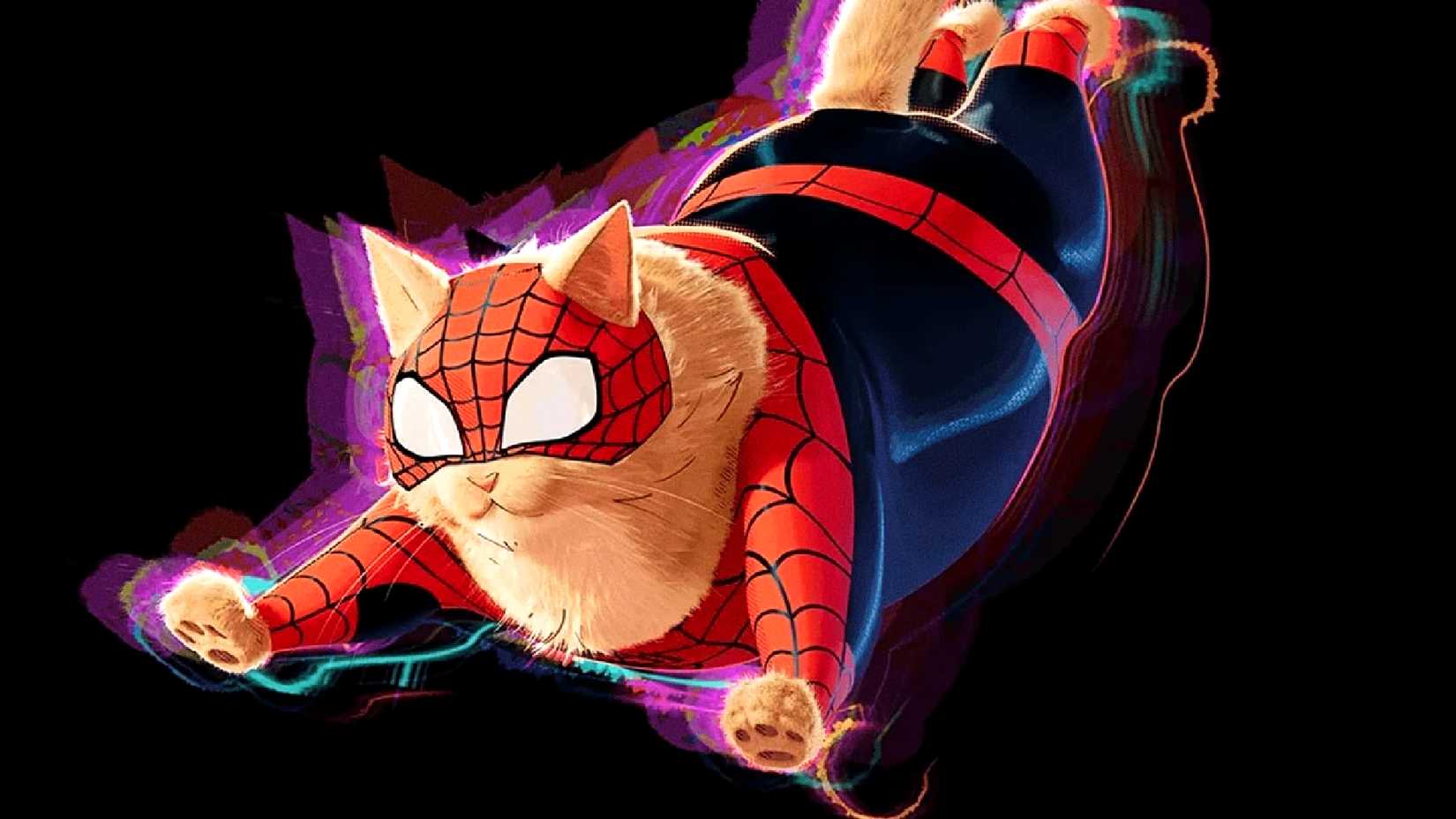 Spider-Cat prepares to land in Spider-Man Across the Spider-Verse