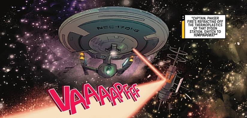 Star Trek #1, the Enterprise redirects a laser using a satellite