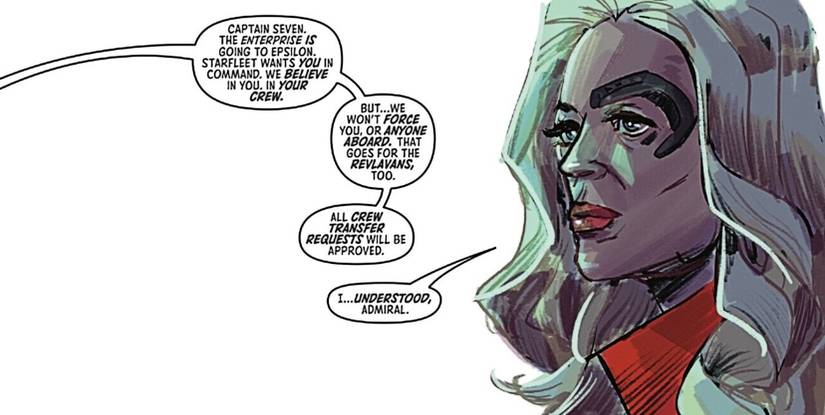 Star Trek #1, the Enterprise's mission complication is explained to Seven of Nine