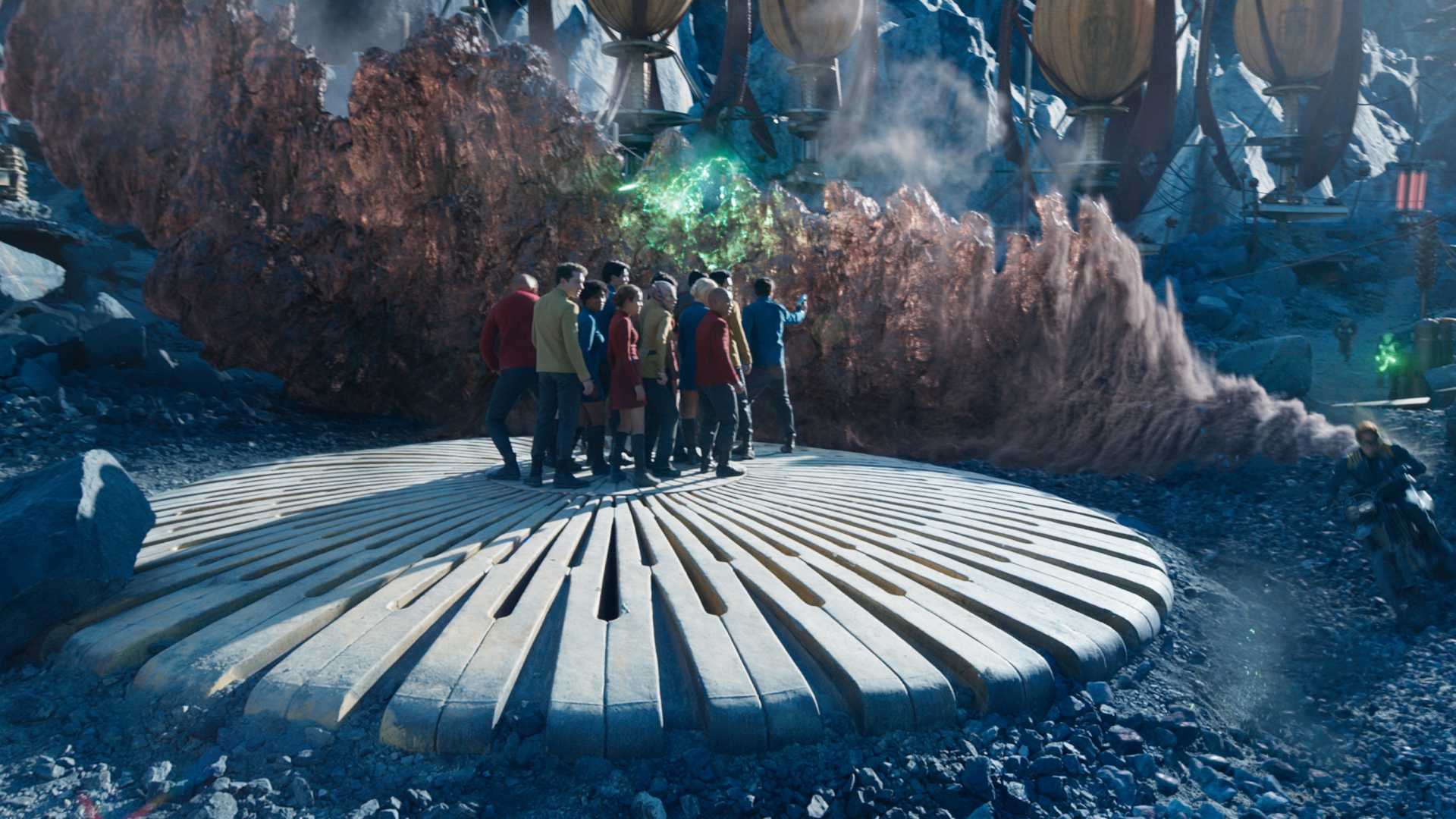 Star Trek crew on top of saucer