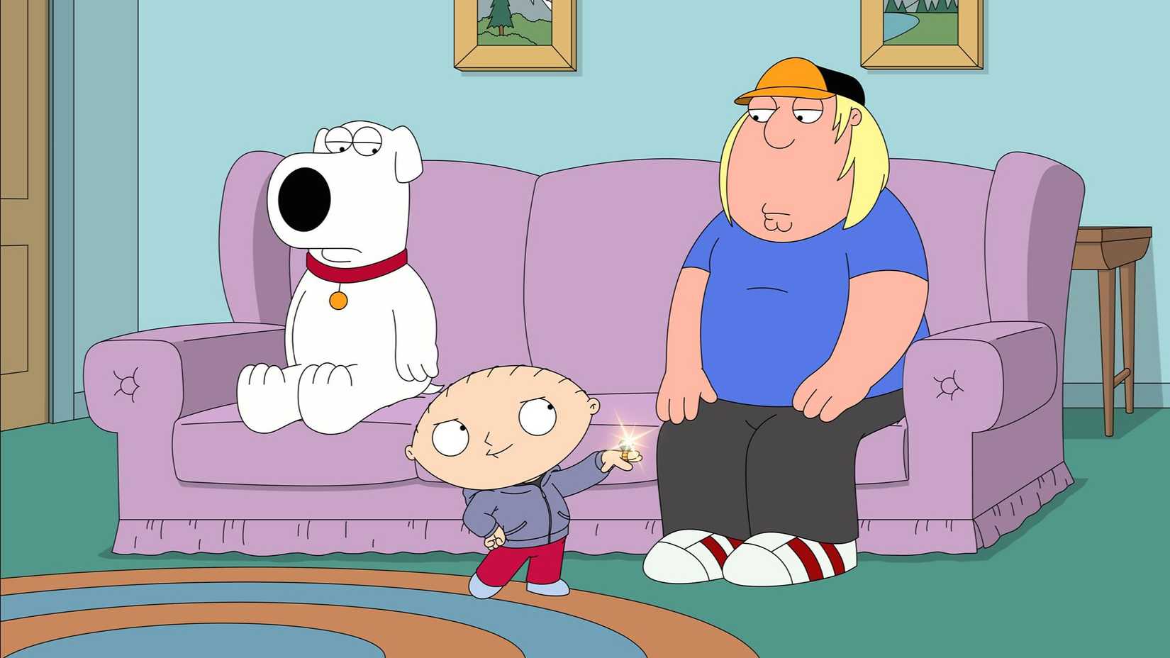 Stewie showing off his ring in Family Guy