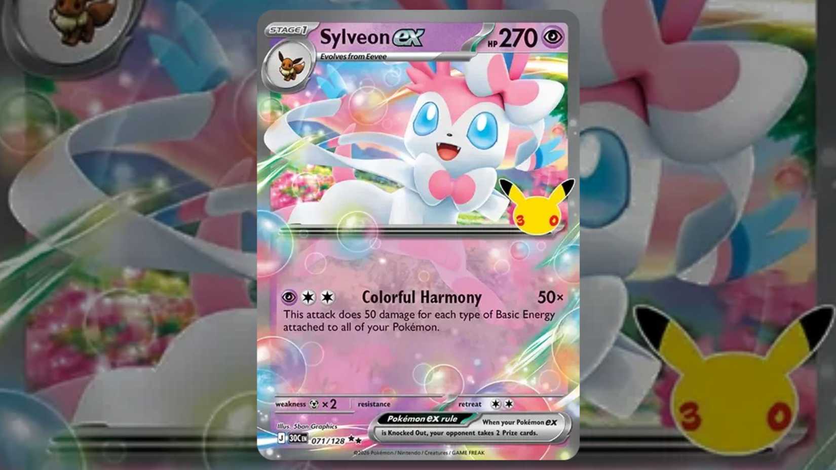 Sylveon ex card 071 from the Pokemon TCG 30th collection