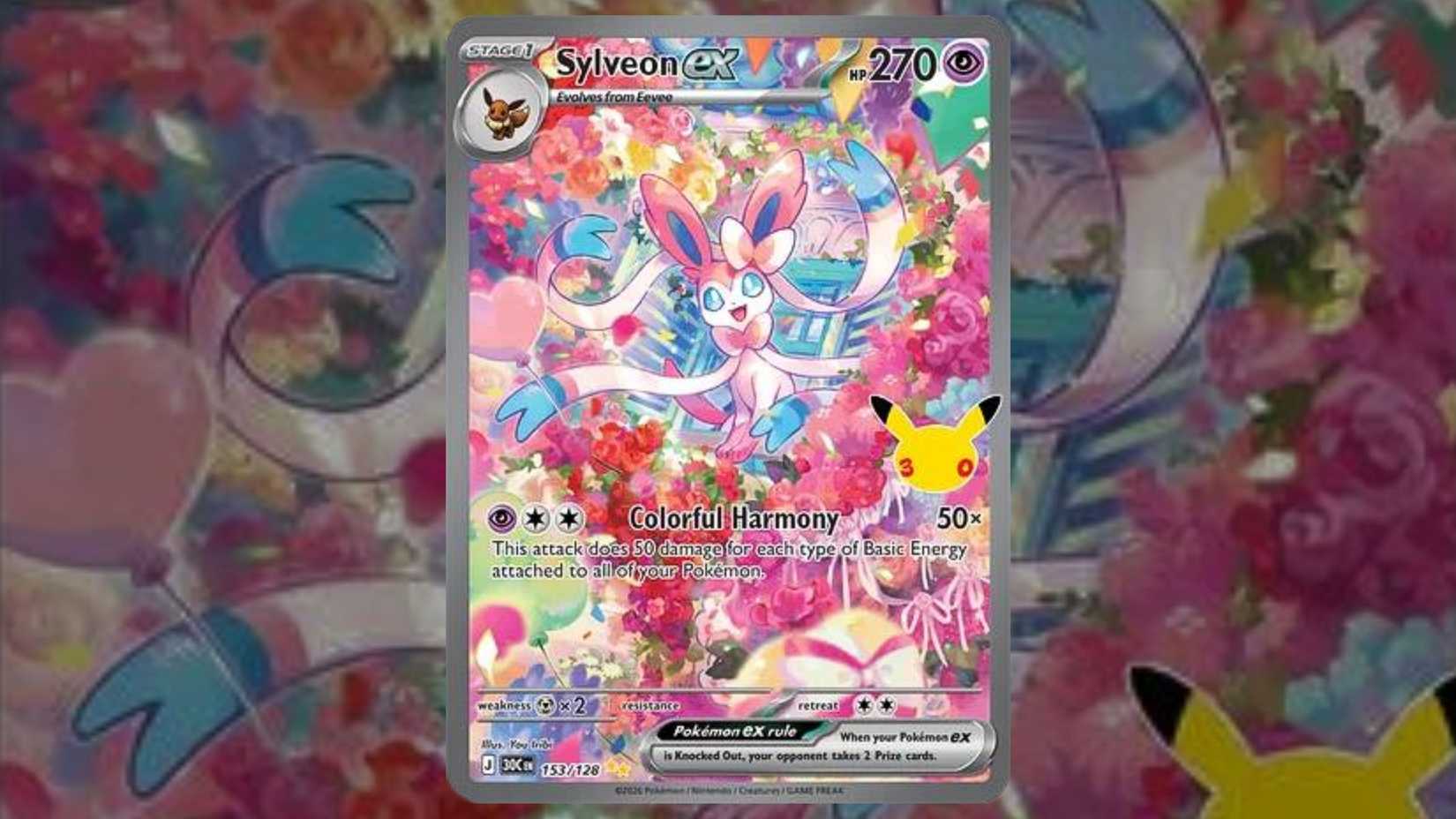 Sylveon ex card 153 from Pokemon TCG 30th Celebration set
