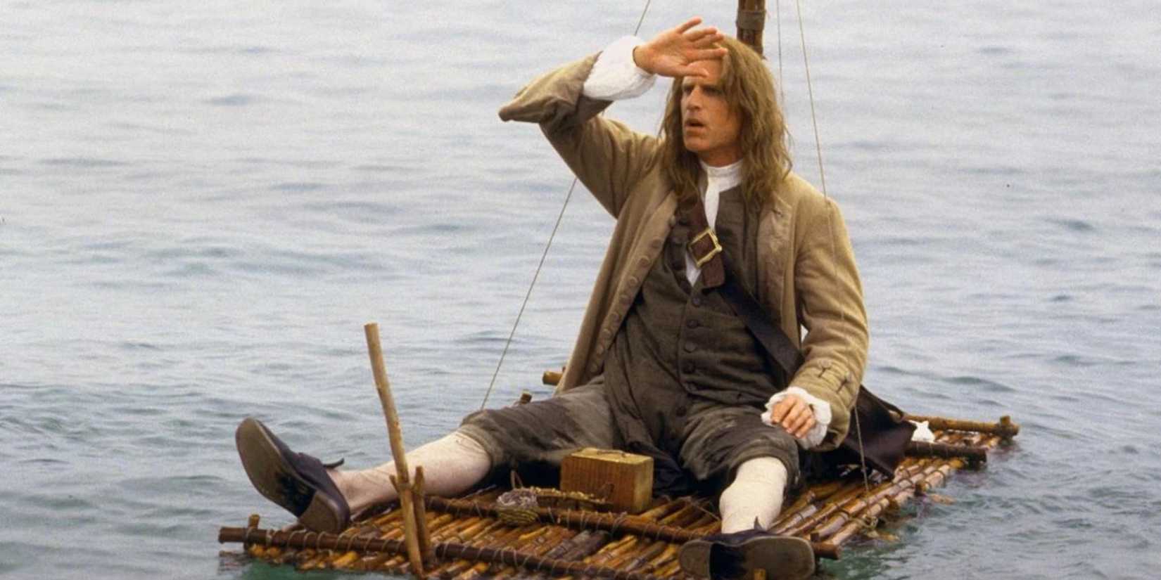 Ted Danson on a raft in the Gulliver's Travels miniseries