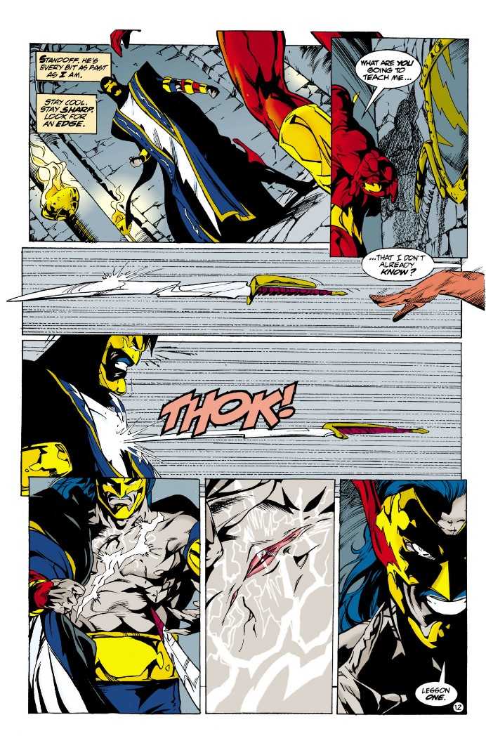 A page from Flash: Dead Heat showing Flash face off against Savitar for the first time.