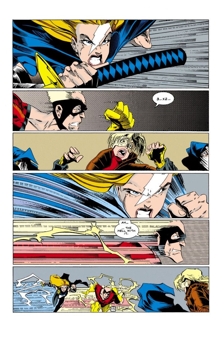 A page from Flash: Dead Heat showing Johnny Quick racing to save his daughter, Jesse Quick.