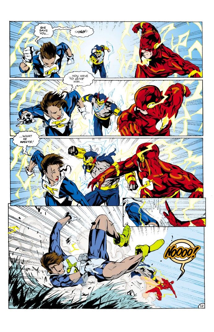 A page from Flash: Dead Heat showing XS warning Flash that the only way to beat Savitar is to give him what he wants.