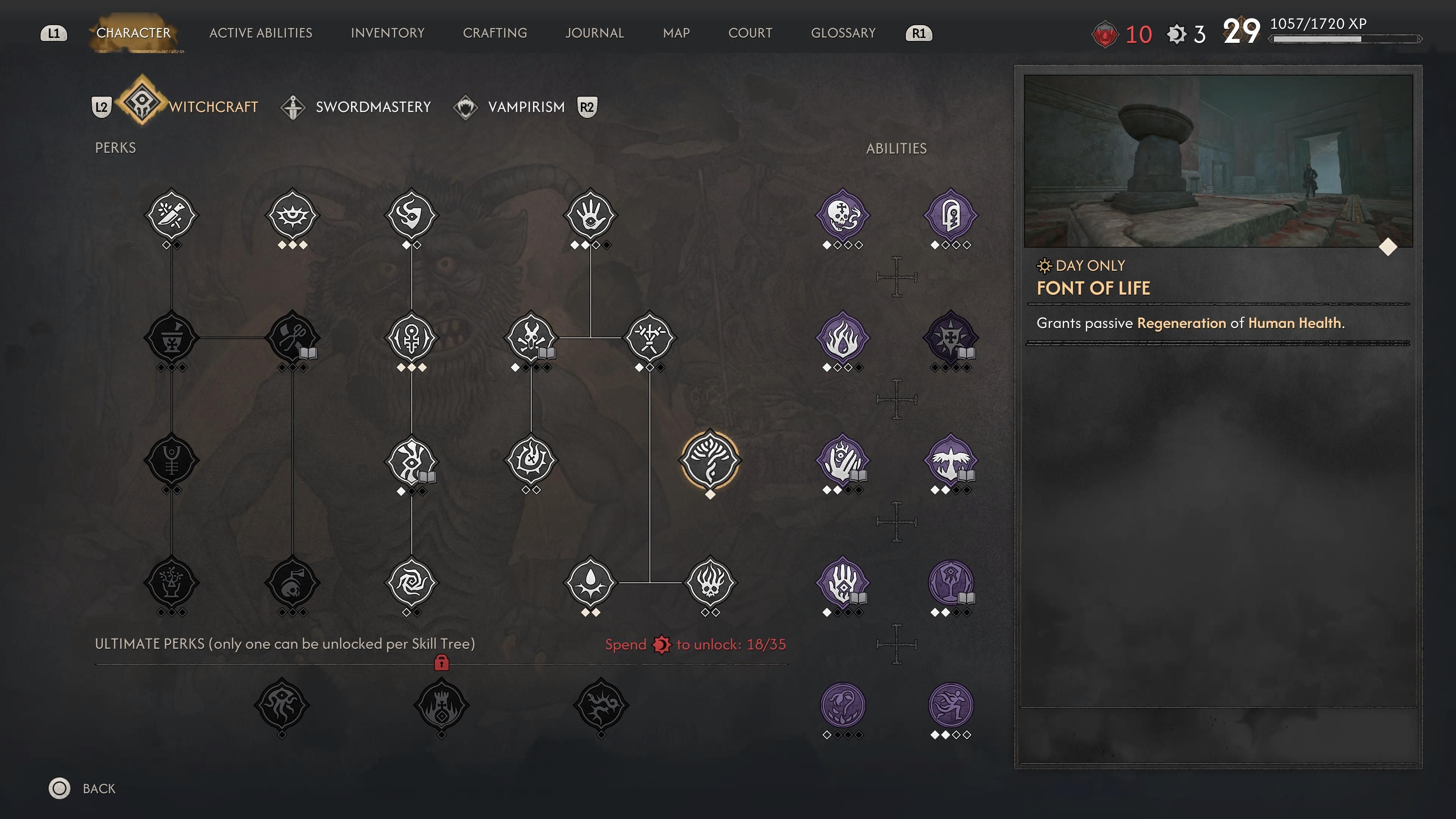 The Blood of Dawnwalker font of life perk witchcraft tree