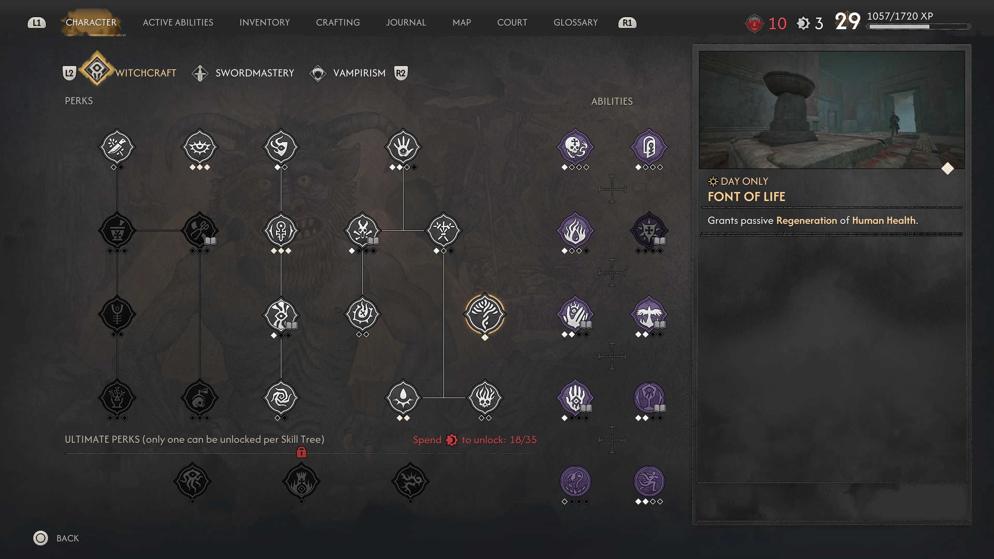 The Blood of Dawnwalker font of life perk witchcraft tree