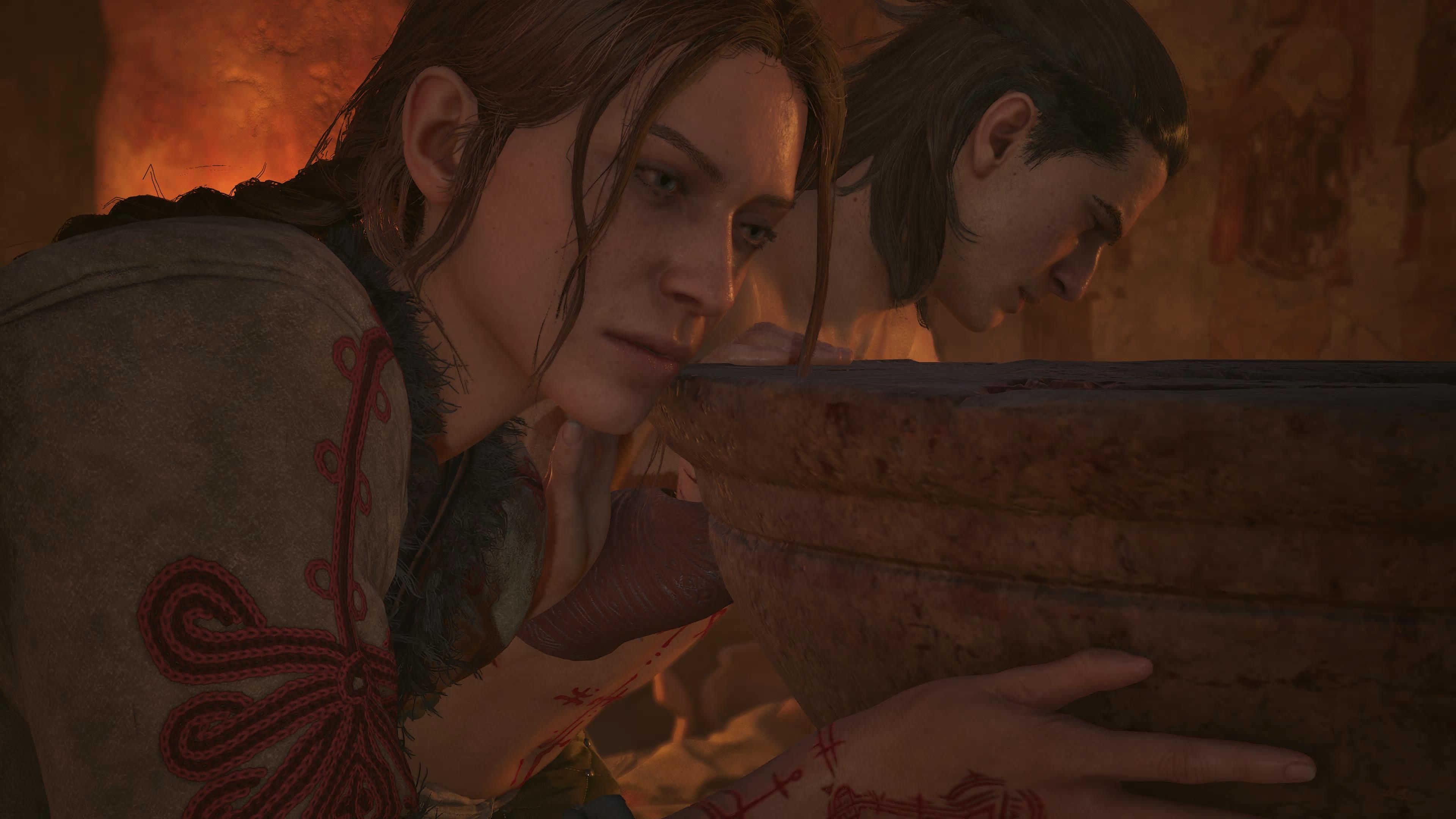 The Blood of Dawnwalker Anca and Coen pushing font off