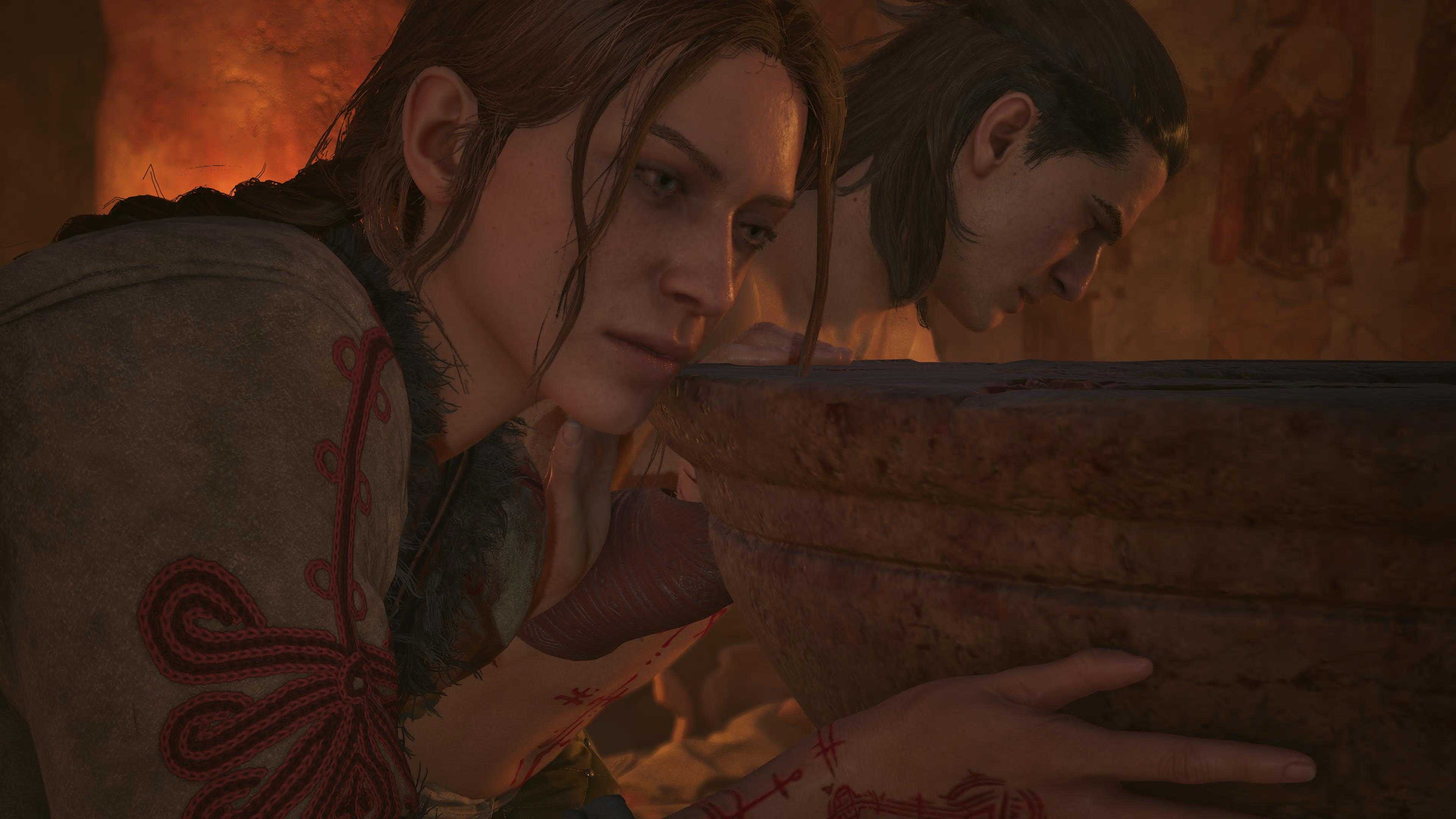 The Blood of Dawnwalker Anca and Coen pushing font off