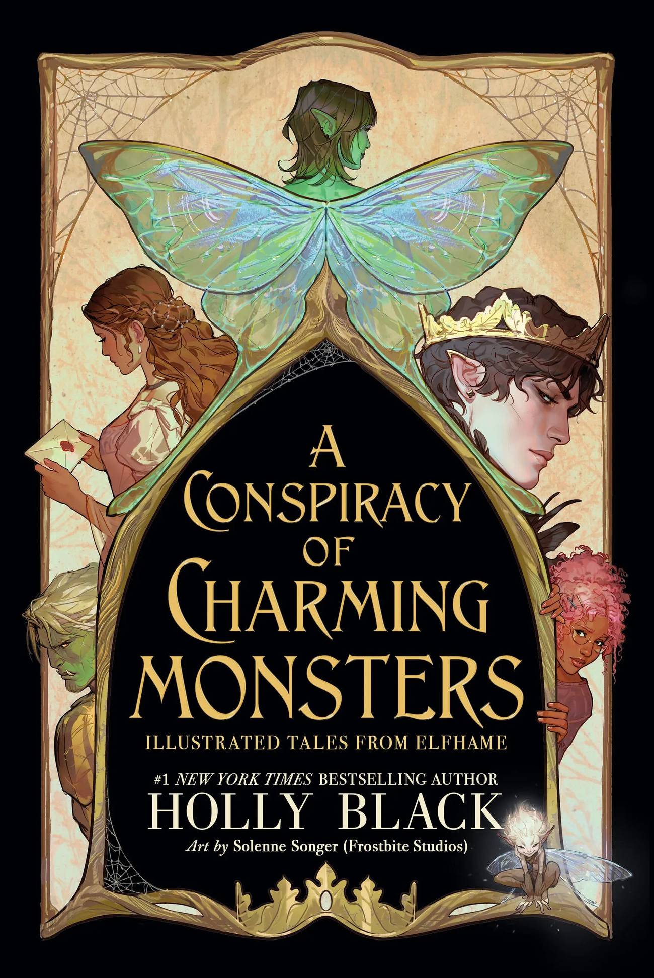The book cover of A Conspiracy of Charming Monsters Illustrated Tales From Elfhame by Holly Black shows a faerie, Carden, and Jude-1