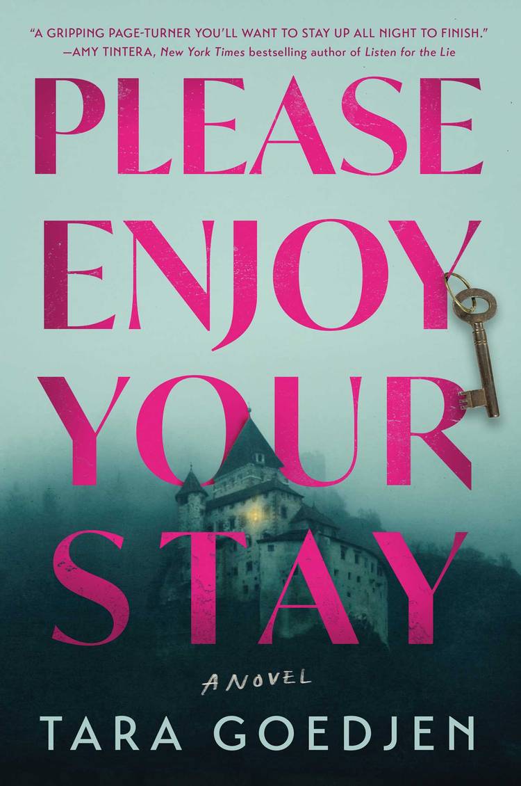 The cover of Please Enjoy Your Stay shows a manion in fog with a key hanging off one of the letters