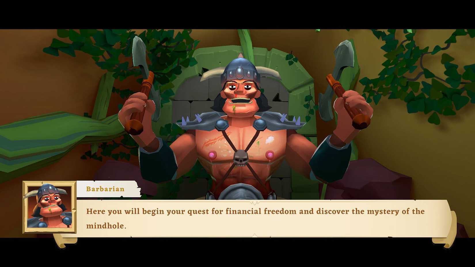 A Barbarian talking to the player in The Dungeon Experience.