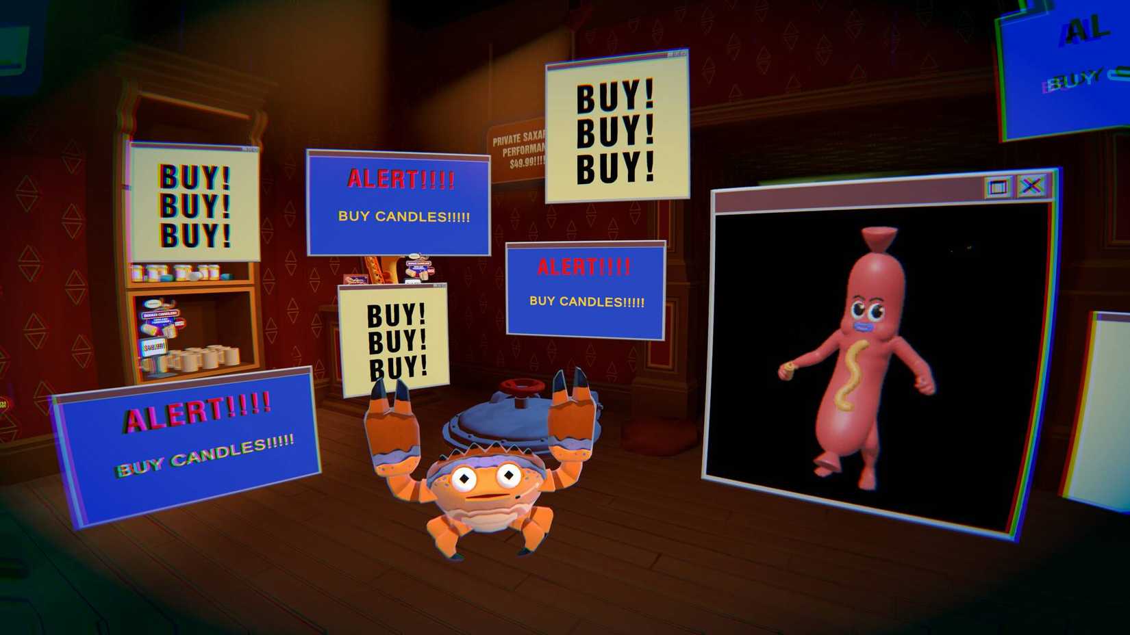 A crab surrounded by notifications in The Dungeon Experience.