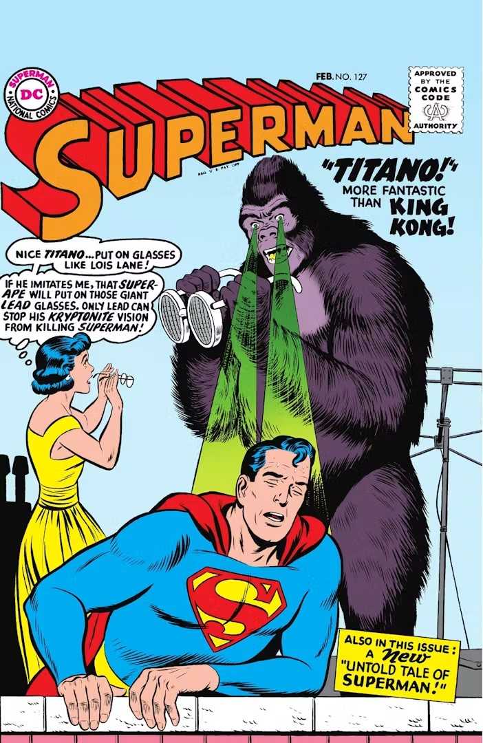 The cover of Superman #127, introducing Titano.