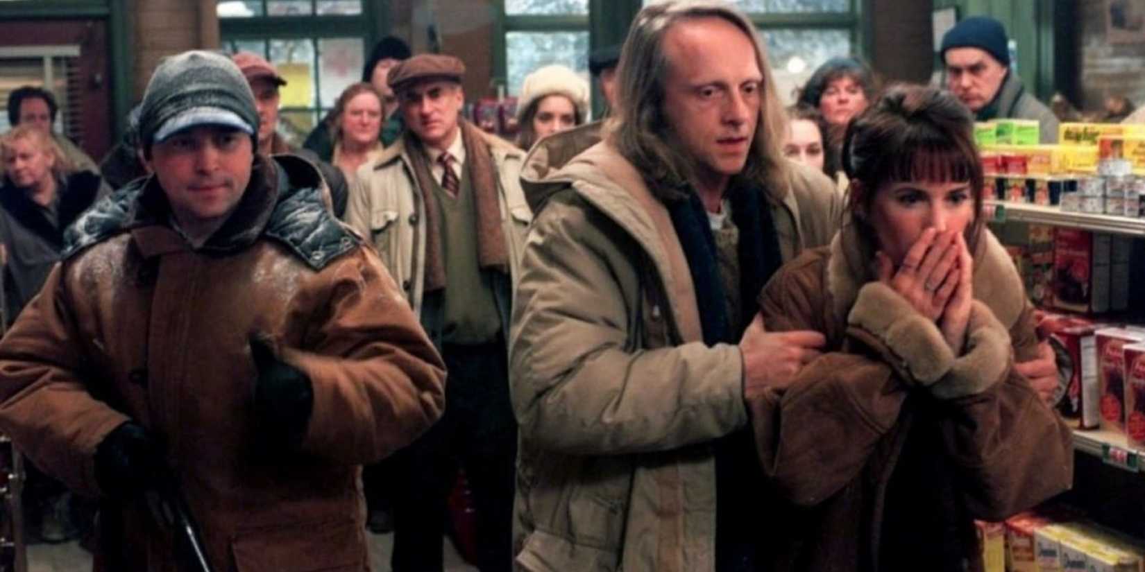 Townsfolk taking shelter in a store in Storm of the Century