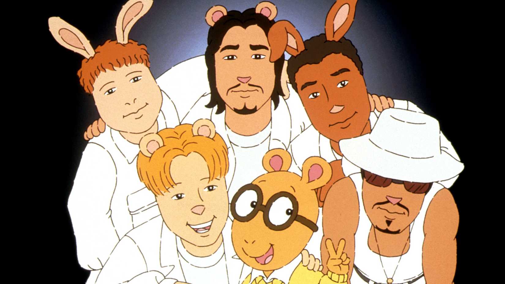 Arthur with the animated version of The Backstreet Boys.