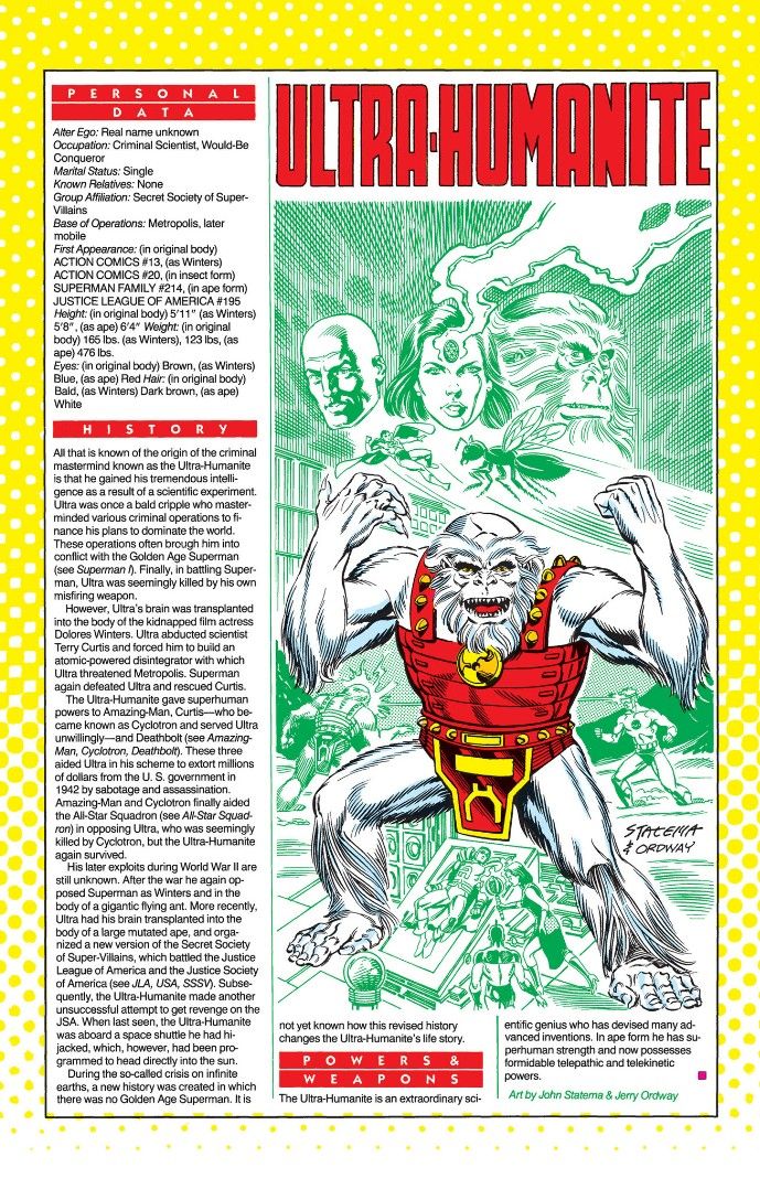 The Ultra-Humanite page from 1987's Who's Who in the DC Universe.