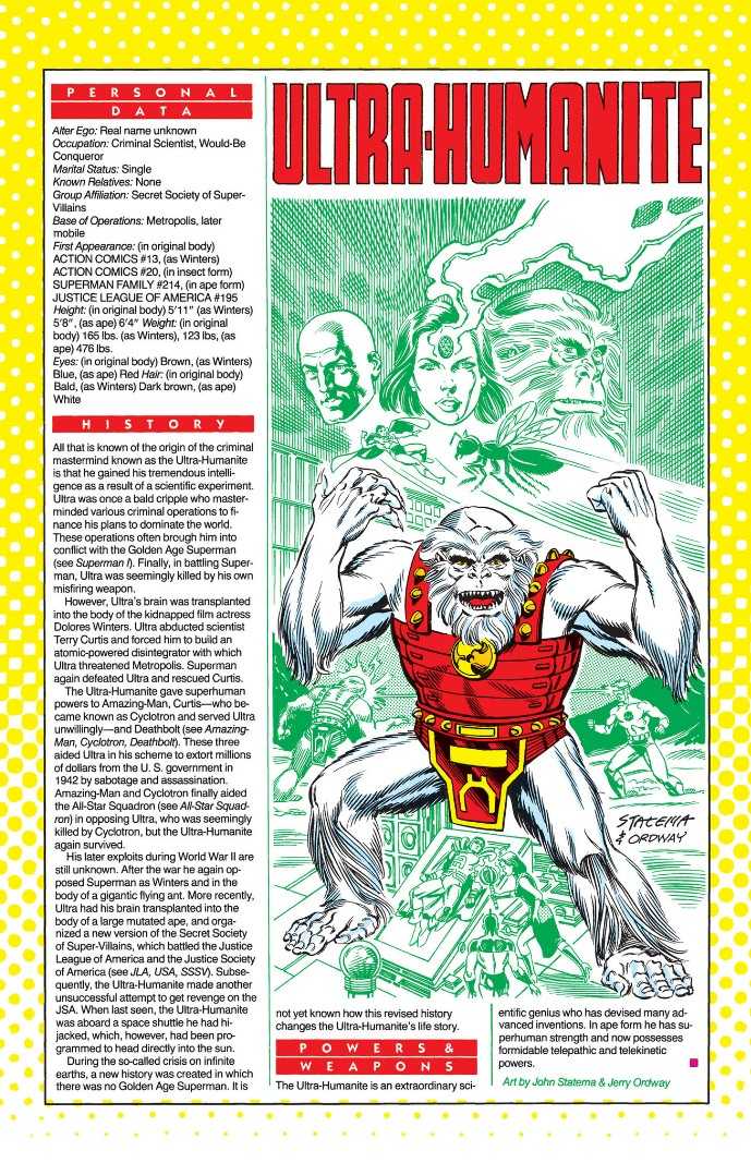 The Ultra-Humanite page from 1987's Who's Who in the DC Universe.