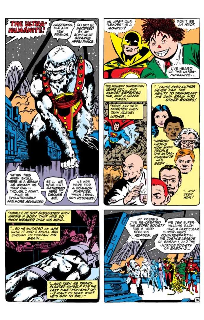 The Ultra-Humanite reveals his most famous form - the body of a white ape - to the newly formed Secret Society of Super Villains.