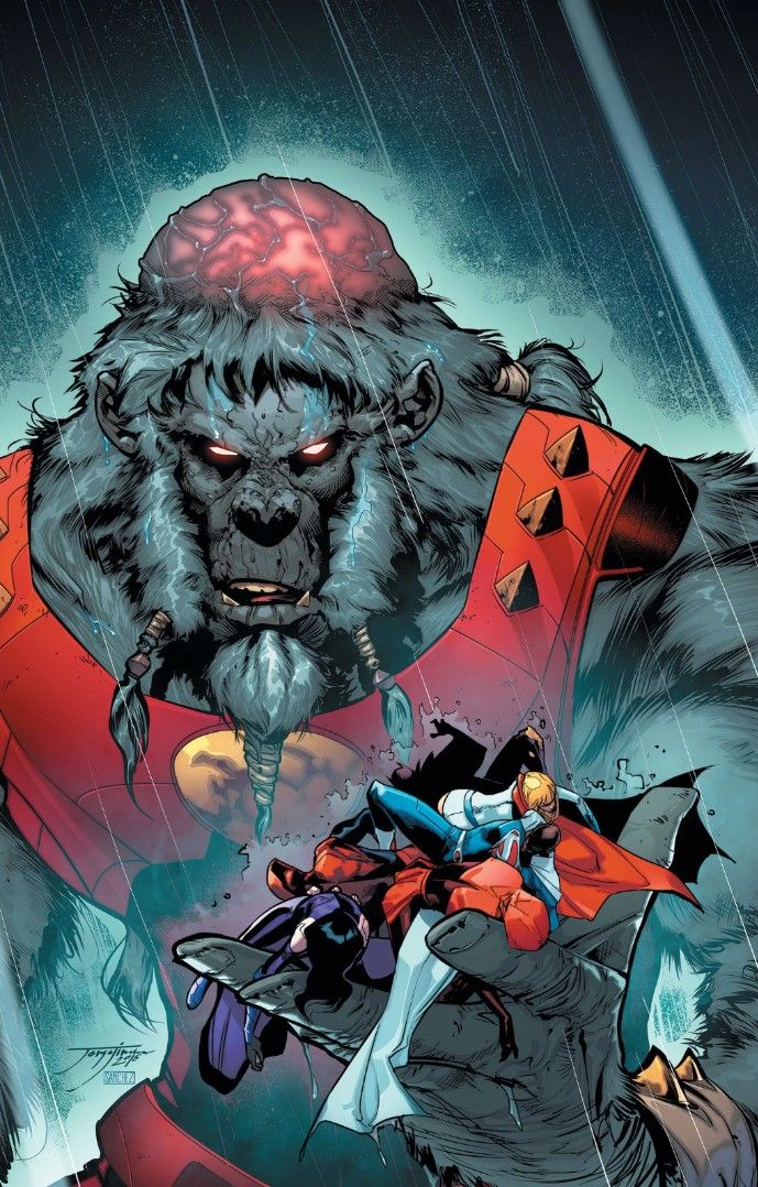 Ultra-Humanite in Earth-2: Society. His brain glows red at the top of his skull.