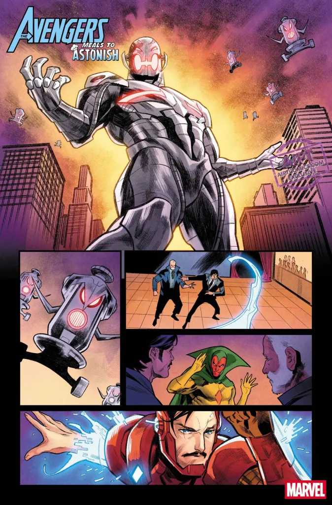 Ultron attacks a food event in Meals to Astonish Avengers #1