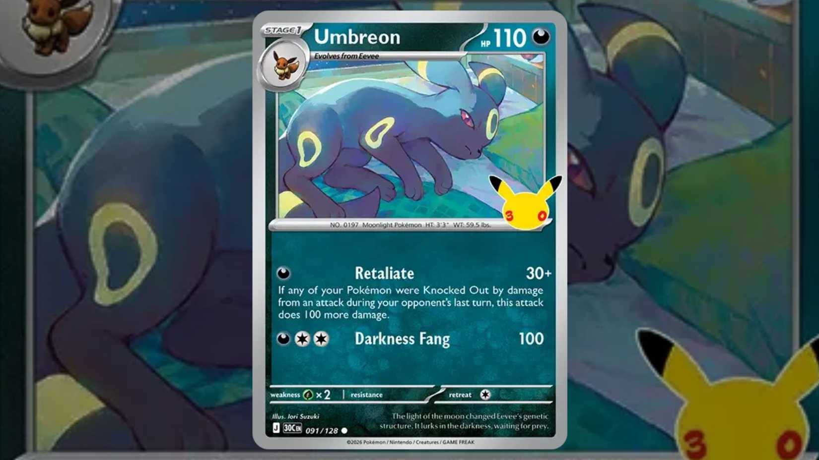 Umbreon card 091 from the Pokemon TCG 30th collection
