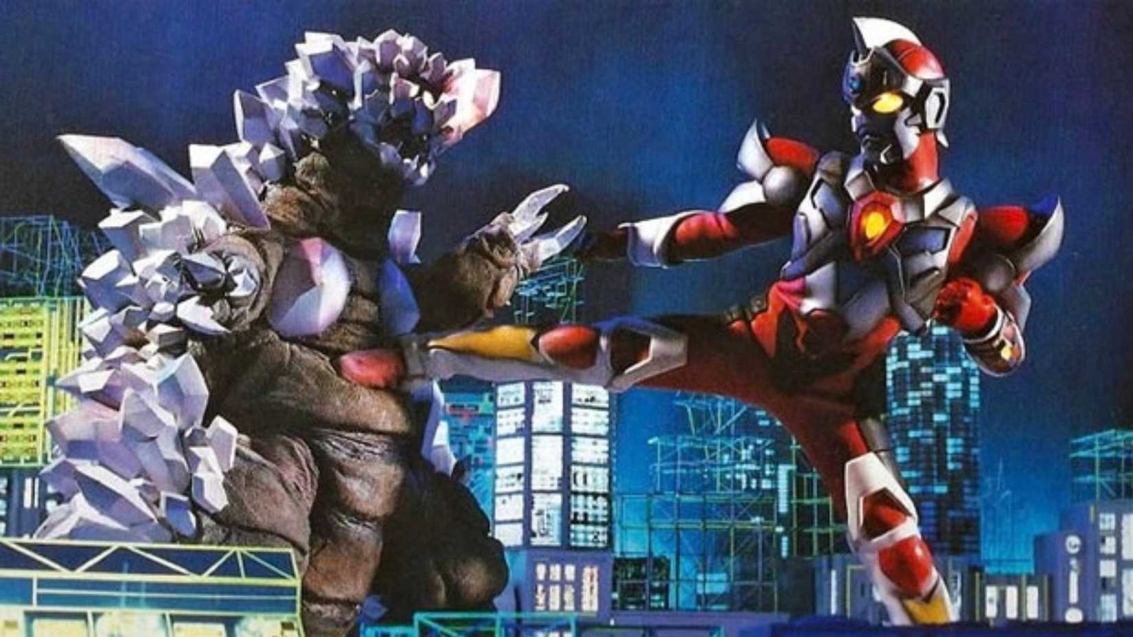 A giant animated robot fights a giant animated monster in Superhuman Samurai Syber-Squad