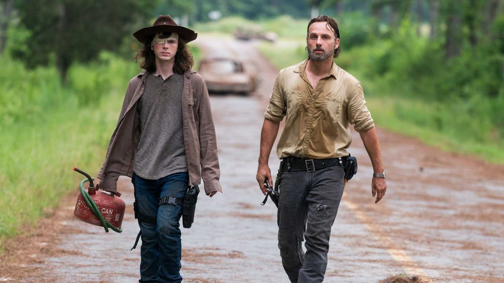 Chandler Riggs and Andrew Lincoln in season 8, episode 8 of The Walking Dead