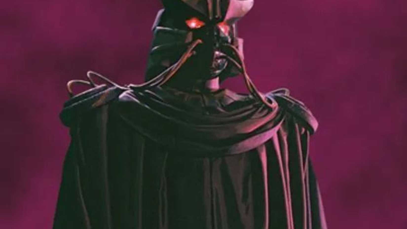 Tim Curry's character KiloKahn in Superhuman Samurai Syber-Squad, the animated character is dressed all in black and looks like an evil robot