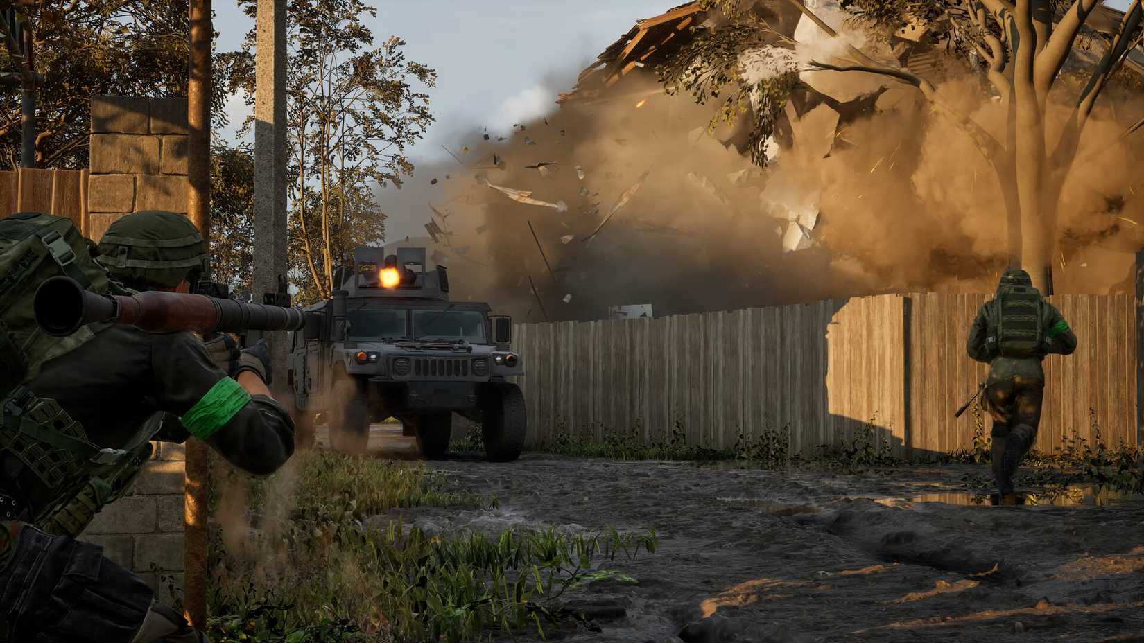 A soldier aims a rocket launcher at an incoming truck in Wardogs.