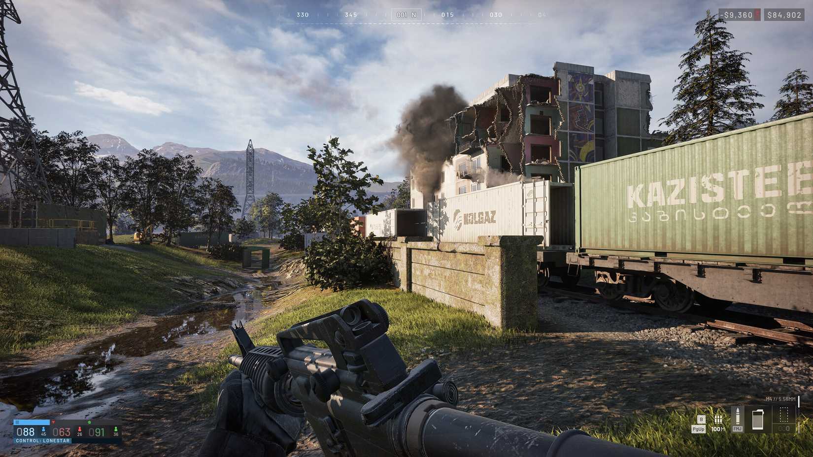 A soldier runs next to train tracks in Wardogs.