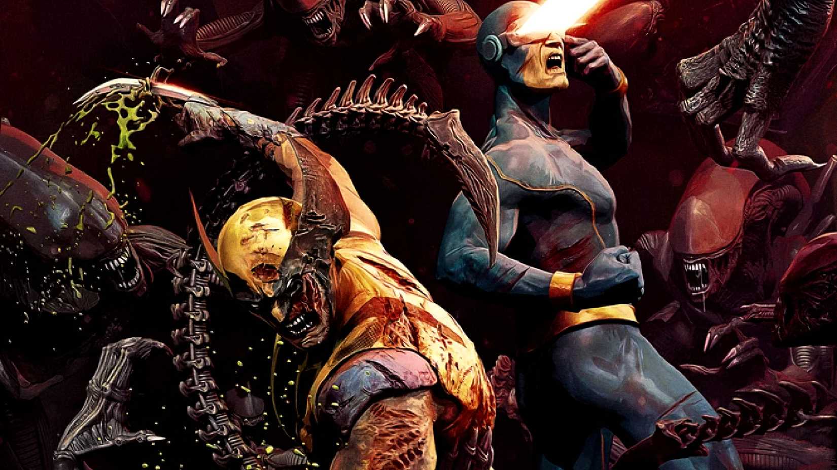Wolverine and Cyclops fight Xenomorphs in Alien vs X-Men variant cover