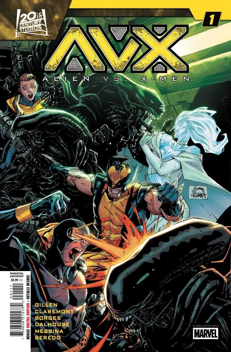 Wolverine fights the Xenomorphs in Alien vs X-Men #1 cover