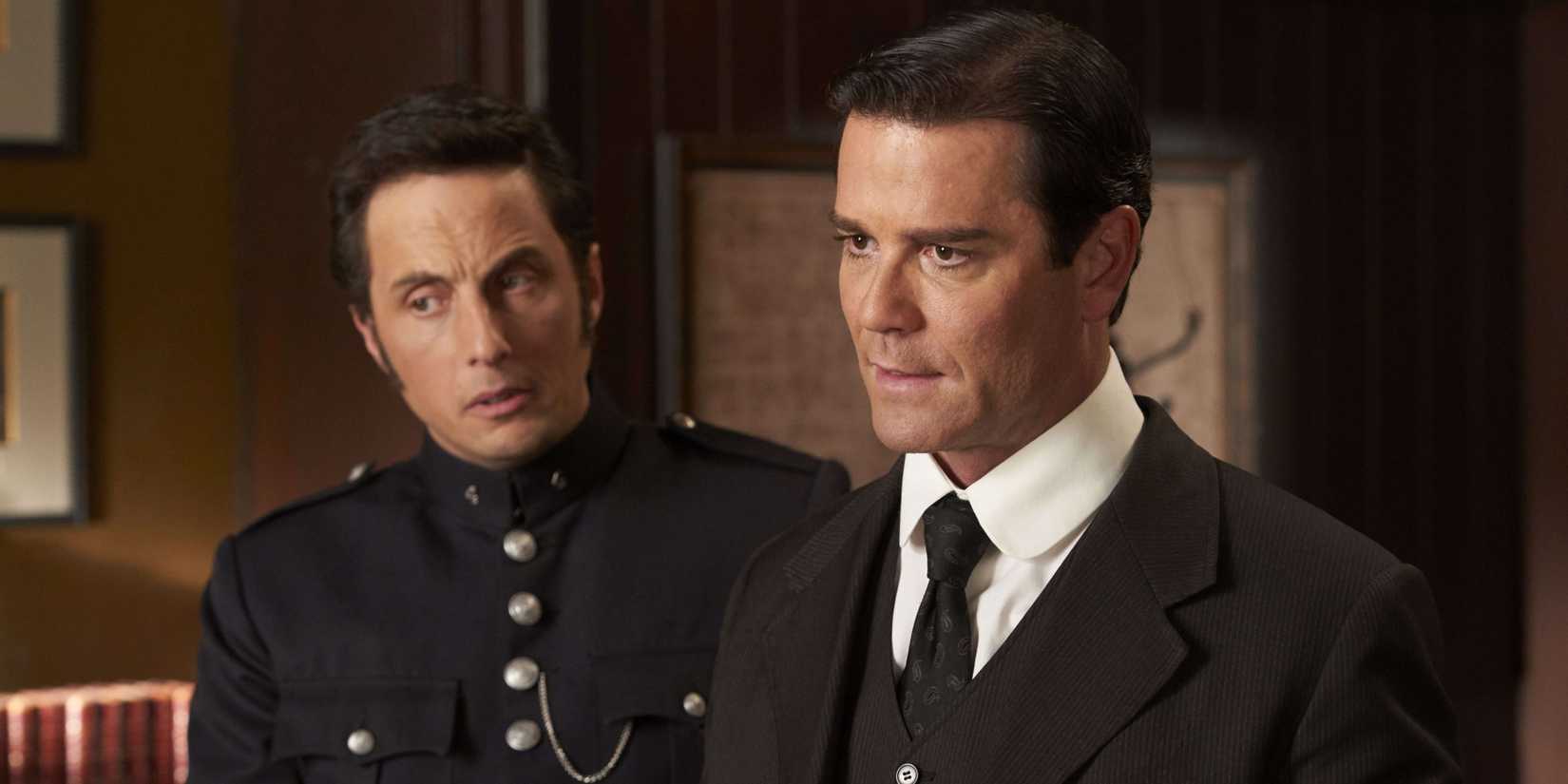 Yannick Bisson as William Murdoch and Jonny Harris as George Crabtree in Murdoch Mysteries