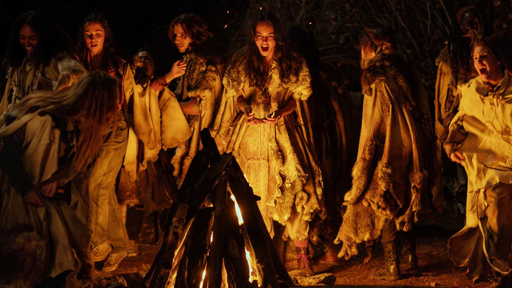 Yellowjackets ritual in the wilderness led by Lottie