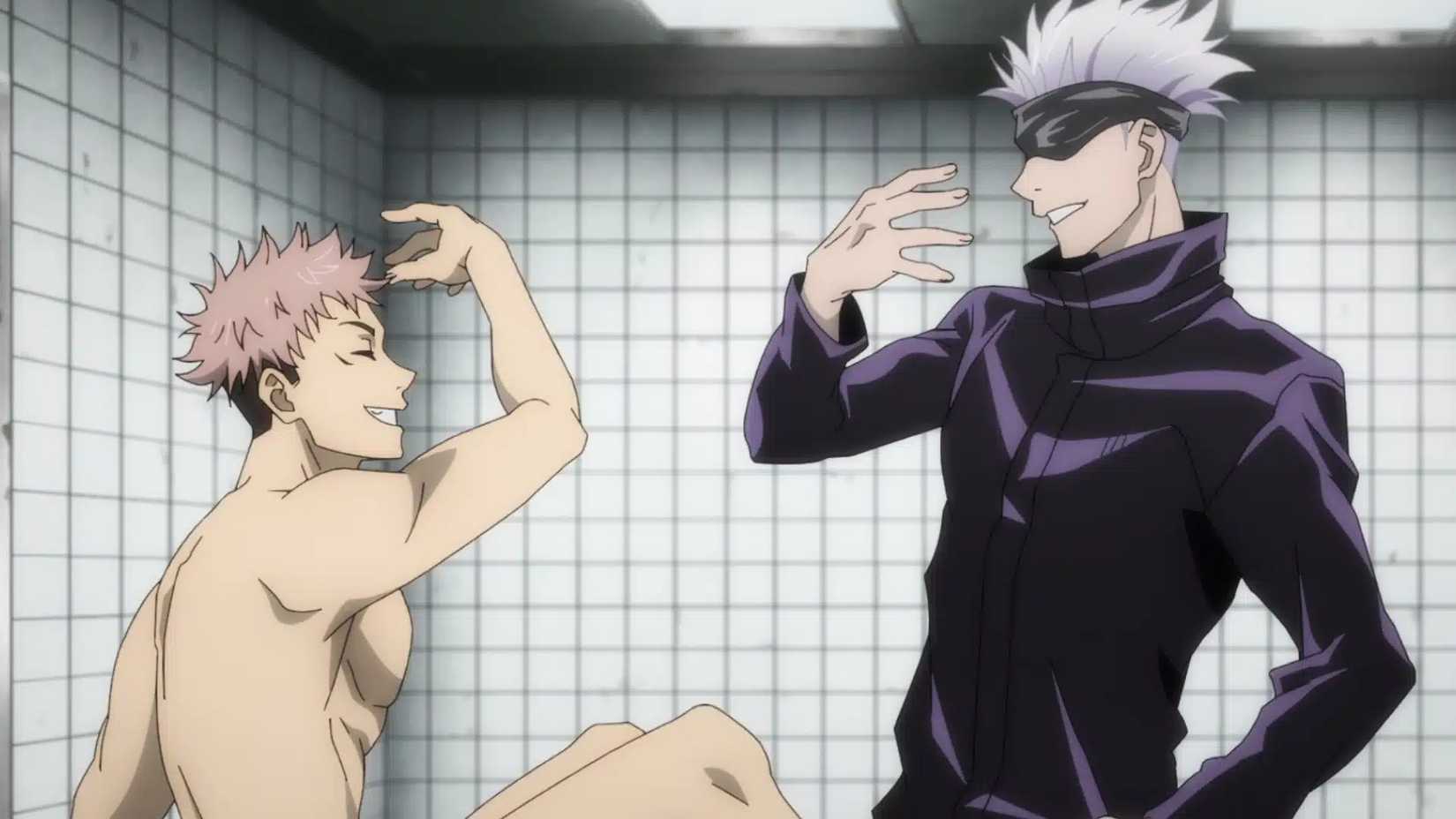 Yuji Itadori and Satoru Gojo high five in Jujutsu Kaisen, Episode 7