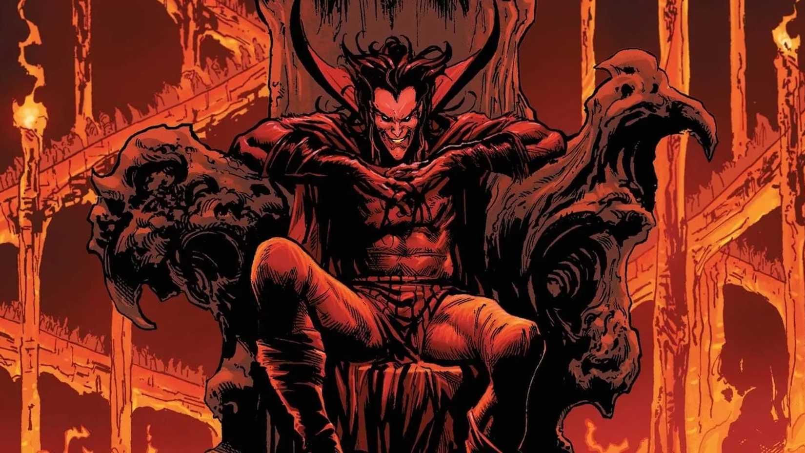 Mephisto seated on his throne in Hell