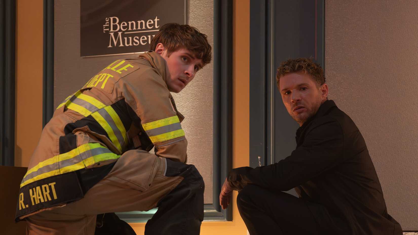 Michael Provost as Ryan and Ryan Phillippe as Rogue in 9-1-1: Nashville season 2, episode 1.